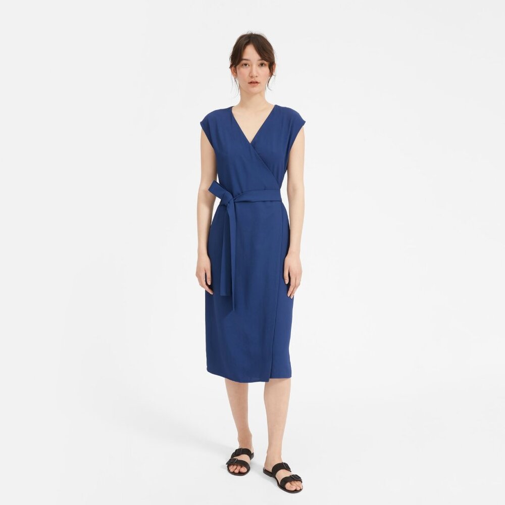 Everlane The Japanese GoWeave Short-Sleeve Wrap Dress Blue Base - Size 0